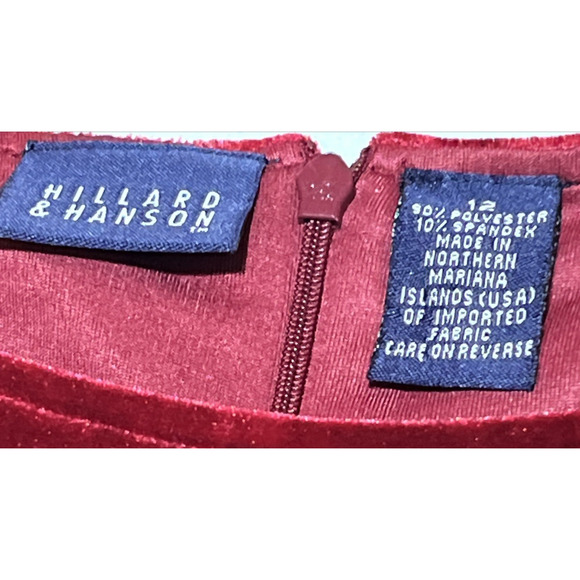 Hillared & Hanson Velvet Midi Shift Dress 12 Red Short Sleeve Holiday Tie Back - Picture 7 of 9